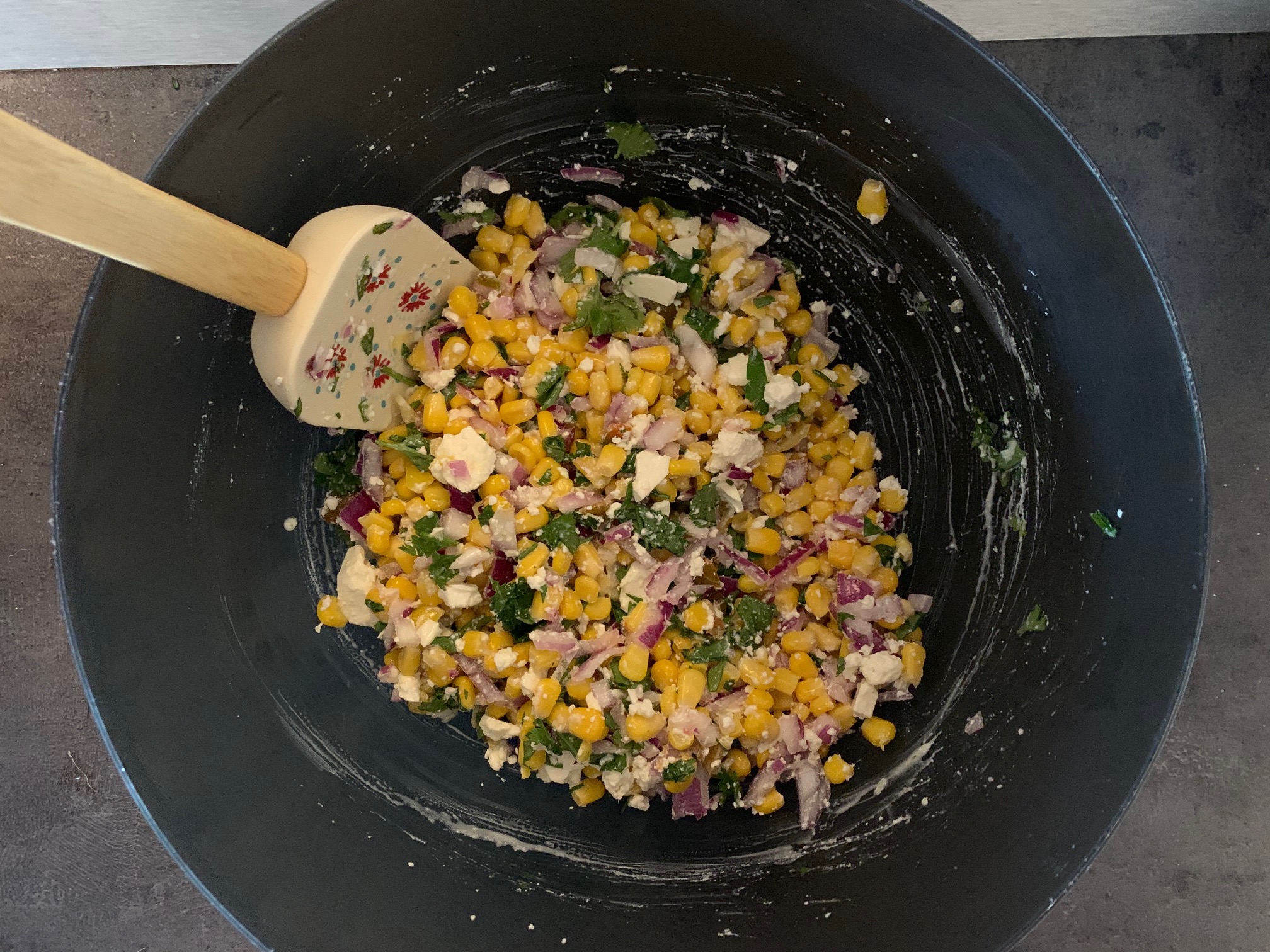 A nice, refreshing corn and feta dip